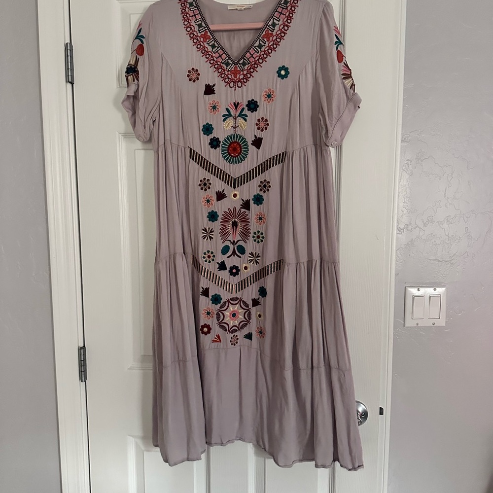 Roolee Lavender Embroidered Midi Dress